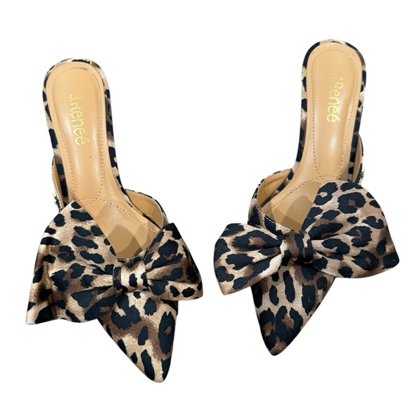 J.Renee Shoes - J. Renee Leopard Print Bow Kitten Heels Mules
